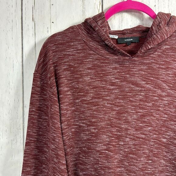 Vince Marled Burgundy Hooded Long Sleeve Top Minimalist Cozy Luxe Fall Street - Picture 3 of 16